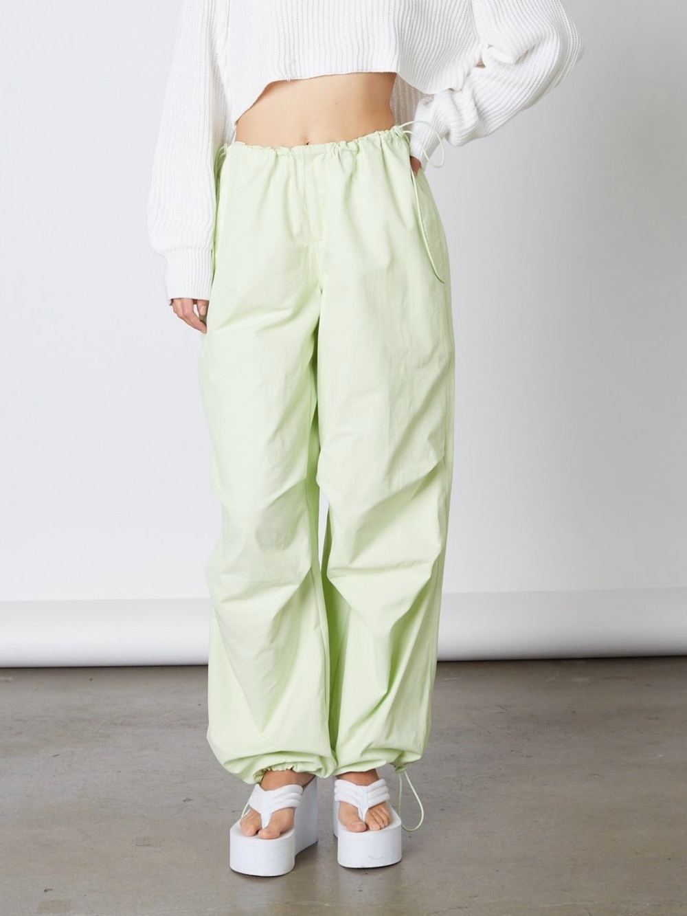 Cotton Candy Pale Lime Drawstring Wide-Leg Track Pants Sz S OVERSIZED